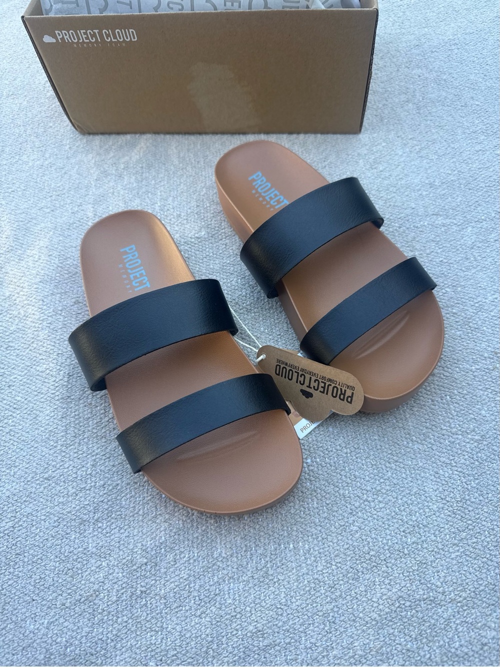 Project Cloud Women's Black Dual-Strap Slide Sandals 6.5 *runs large*